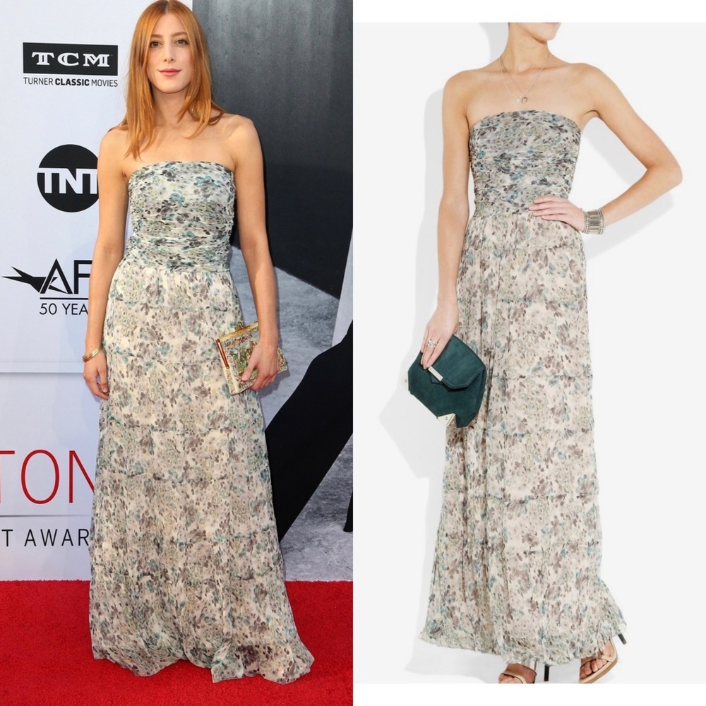 L'AGENCE Grey Floral Silk Chiffon Strapless Maxi Dress